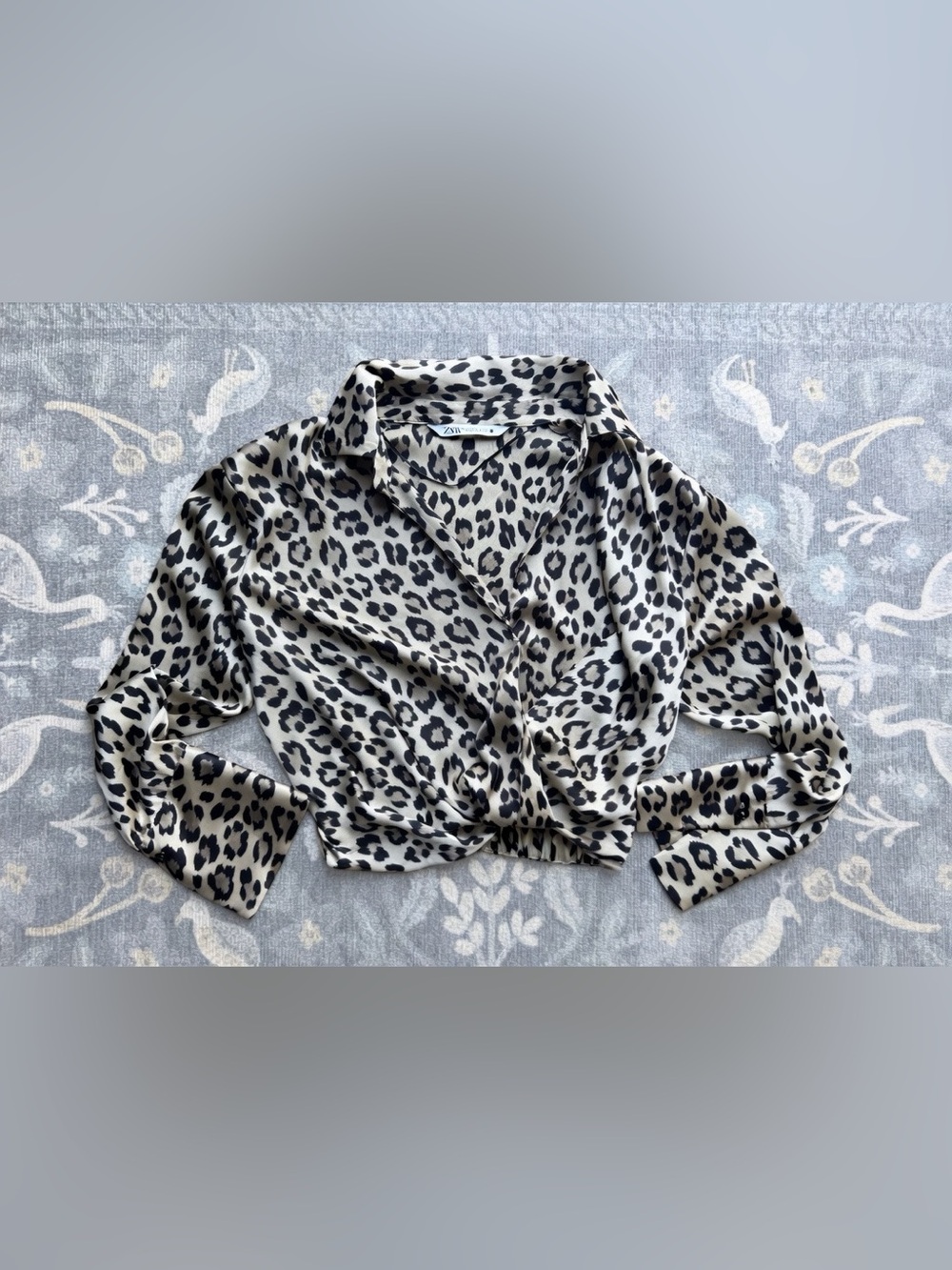 Zara Leopard Print Long Sleeve Wrap Tie Front Button Down Shirt Top S